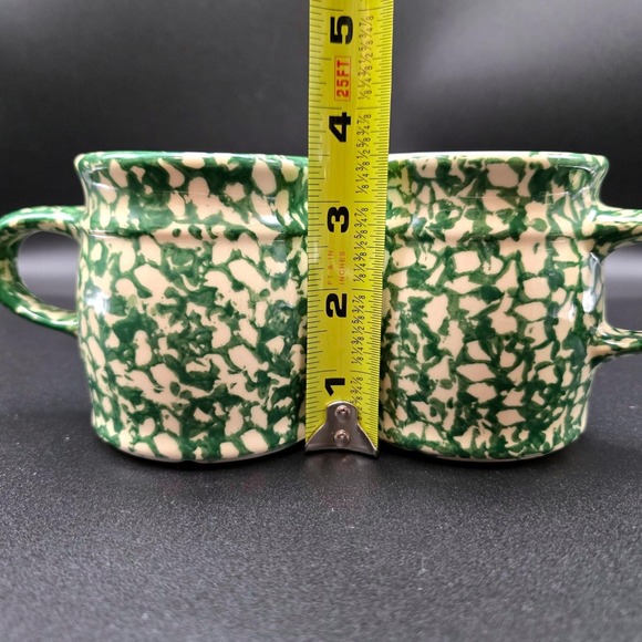 Gerald E Henn Workshops Green Sponge Ware Pottery Mugs Set of 4 Roseville Ohio - Picture 15 of 15